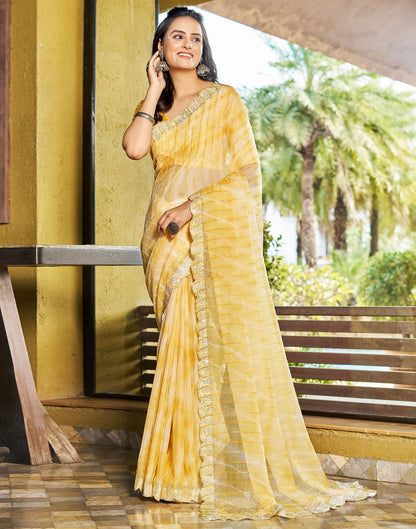 Yellow Printed Chiffon Saree