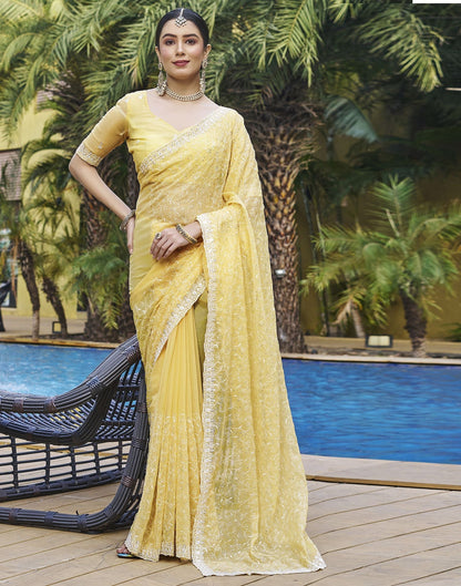 Yellow Plain Chiffon Saree