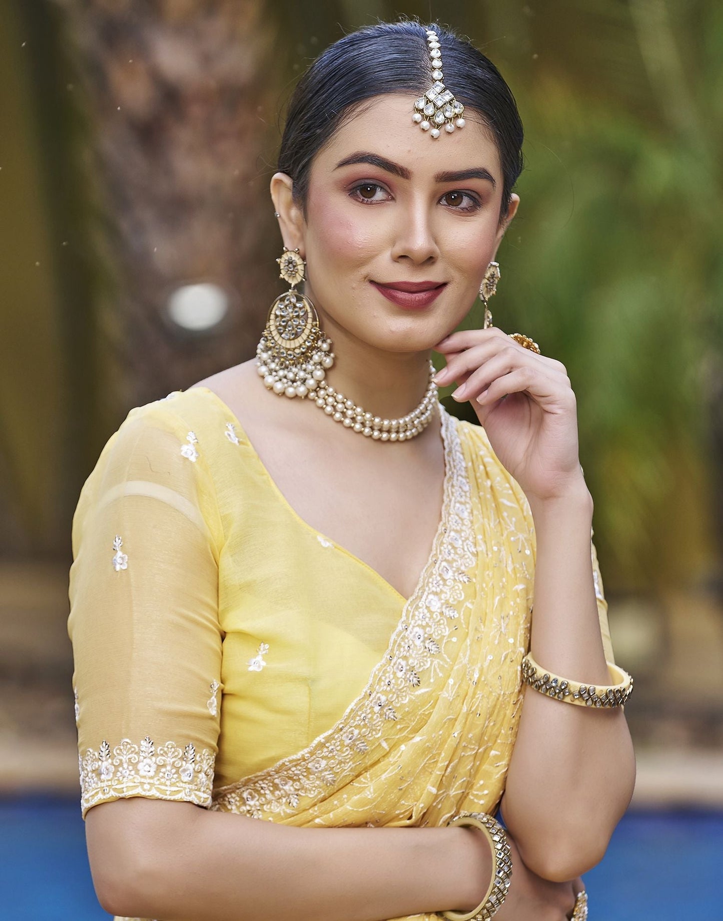 Yellow Plain Chiffon Saree