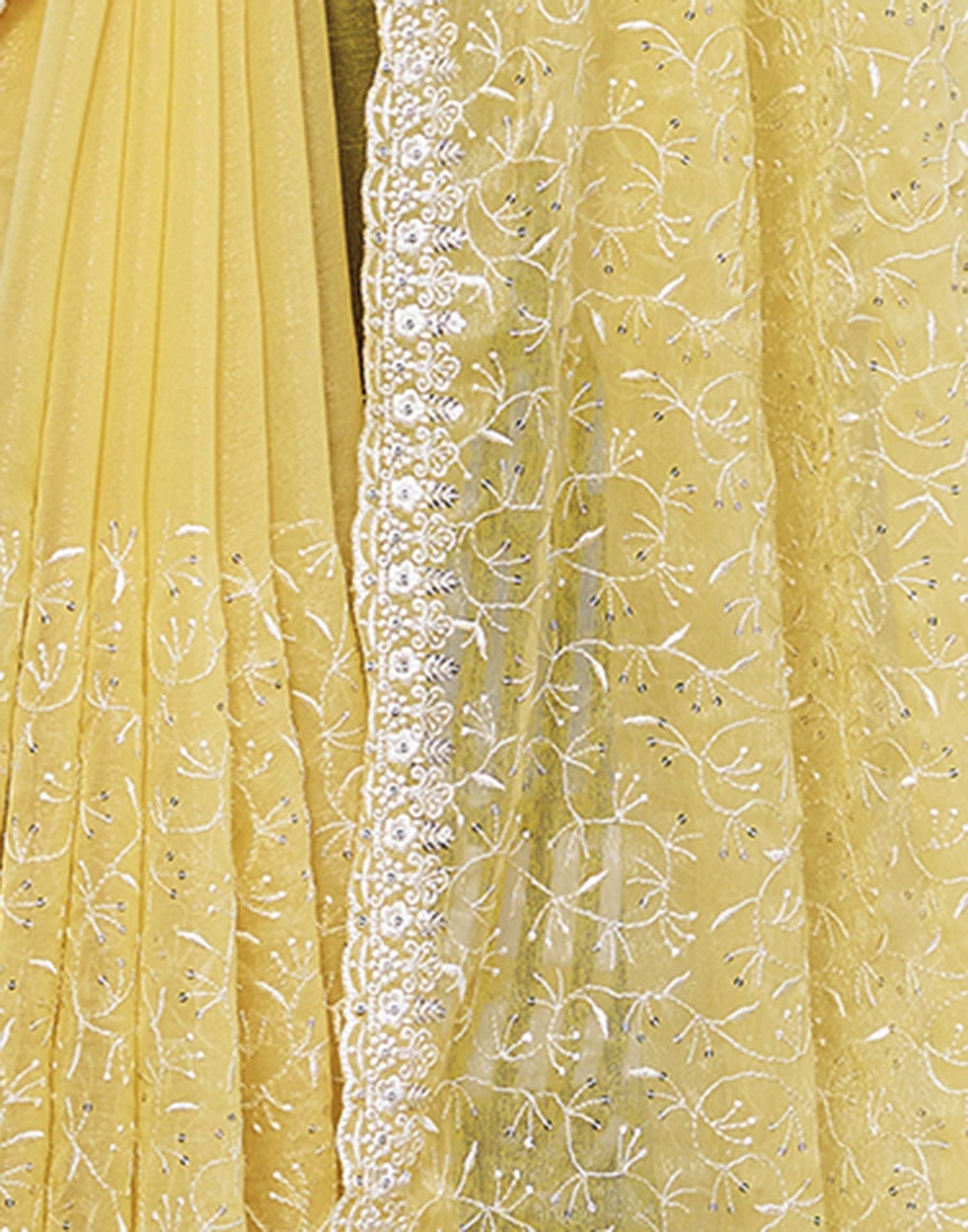 Yellow Plain Chiffon Saree