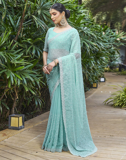 Sky Blue Plain Chiffon Saree