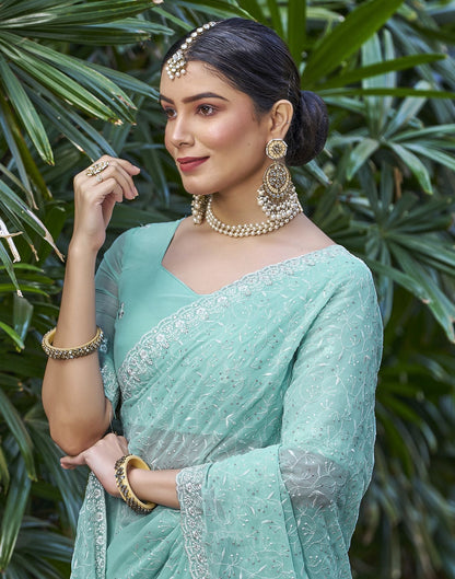 Sky Blue Plain Chiffon Saree