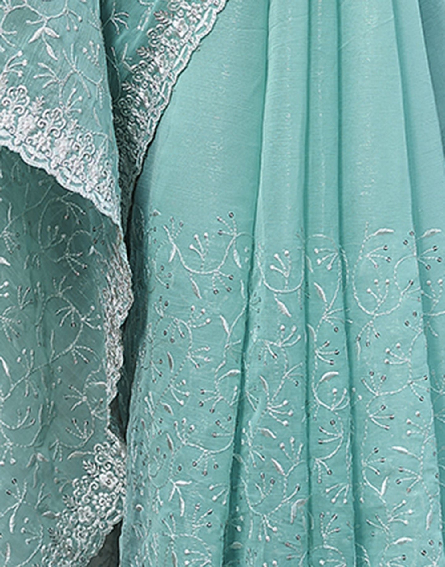 Sky Blue Plain Chiffon Saree