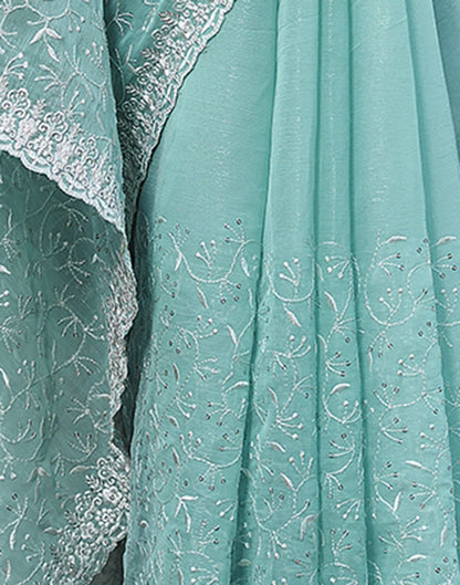 Sky Blue Plain Chiffon Saree