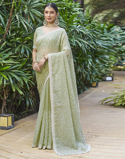 Pastel Green Plain Chiffon Saree