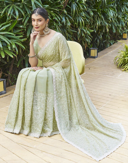 Pastel Green Plain Chiffon Saree