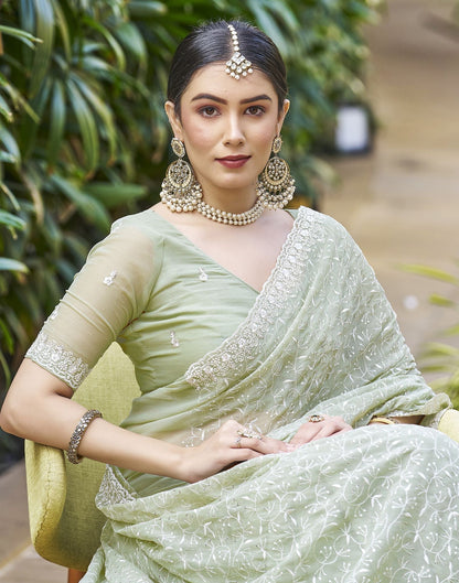 Pastel Green Plain Chiffon Saree