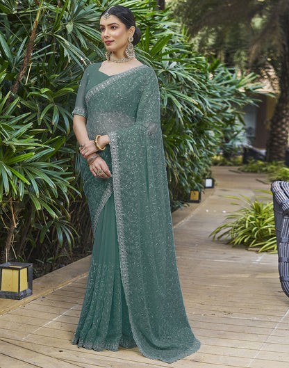 Dull Teal Plain Chiffon Saree