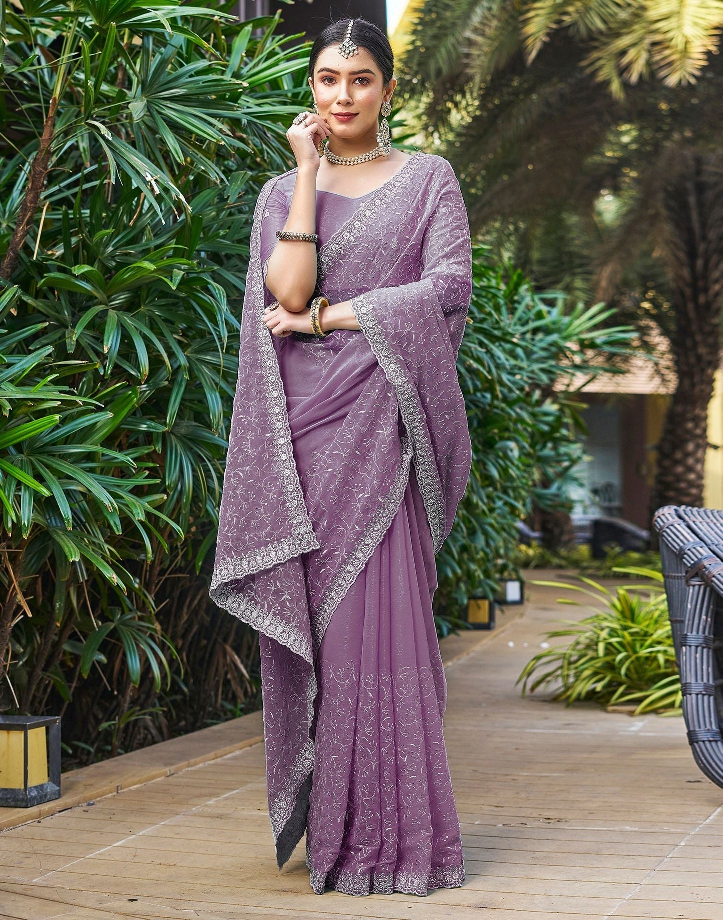 Wine Plain Chiffon Saree