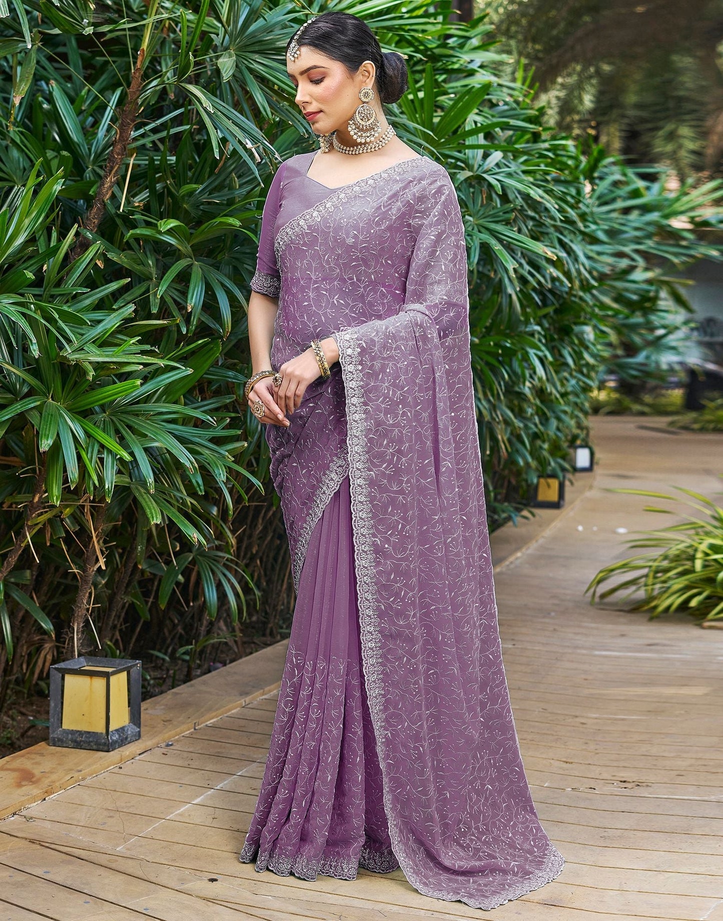 Wine Plain Chiffon Saree