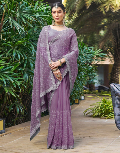 Wine Plain Chiffon Saree