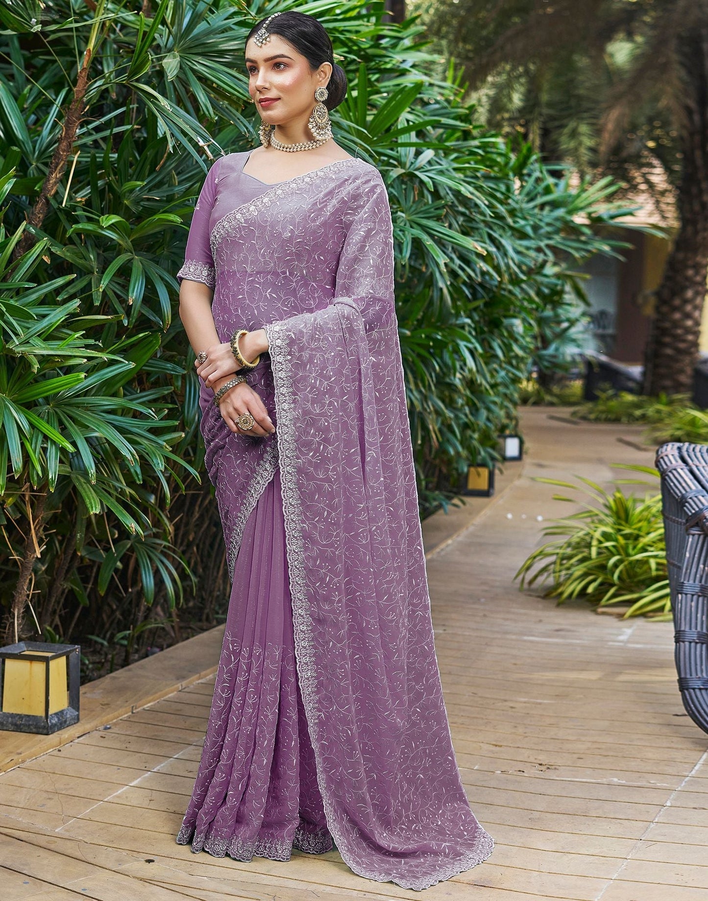 Wine Plain Chiffon Saree