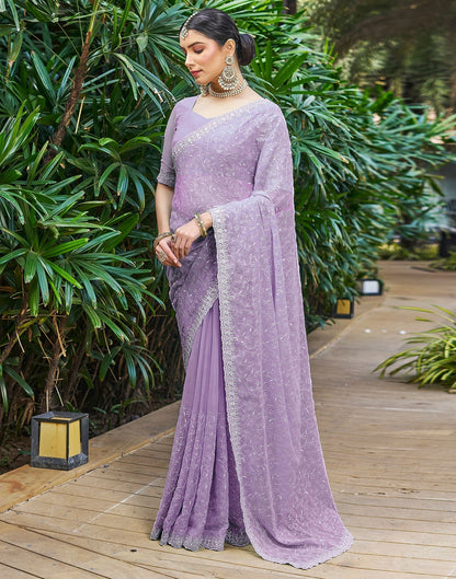 Light Purple Plain Chiffon Saree