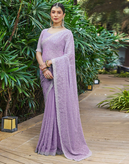 Light Purple Plain Chiffon Saree