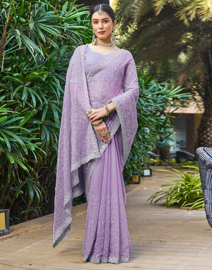 Light Purple Plain Chiffon Saree