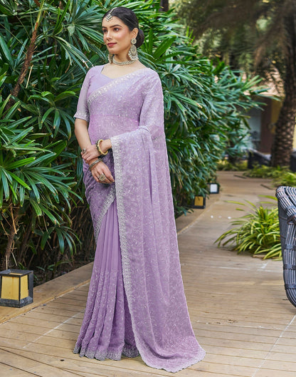 Light Purple Plain Chiffon Saree