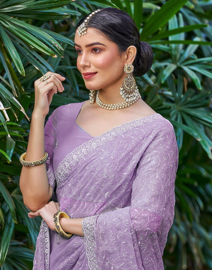 Light Purple Plain Chiffon Saree