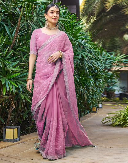 Rose Pink Plain Chiffon Saree