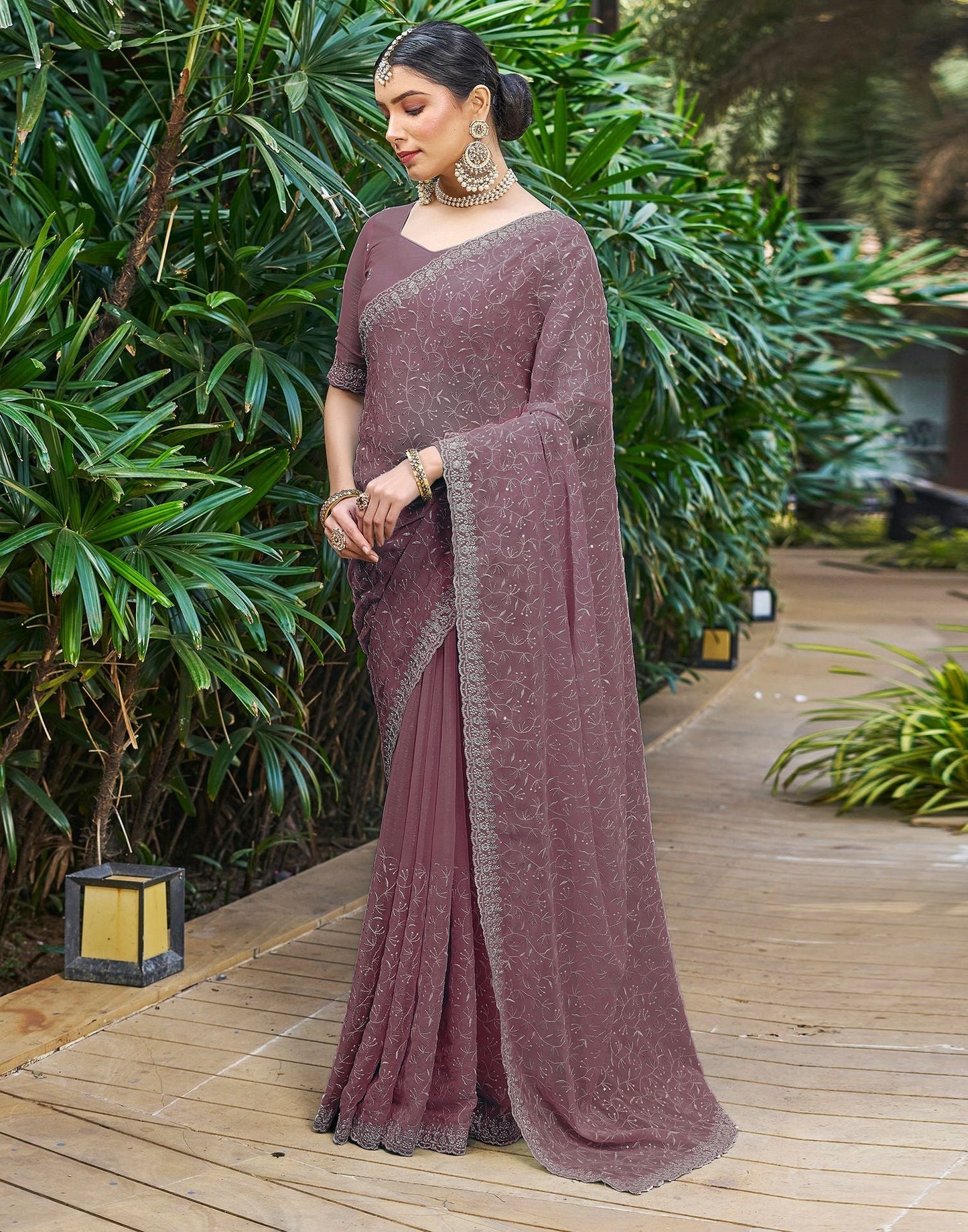 Mauve Plain Chiffon Saree