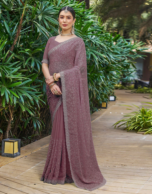Mauve Plain Chiffon Saree