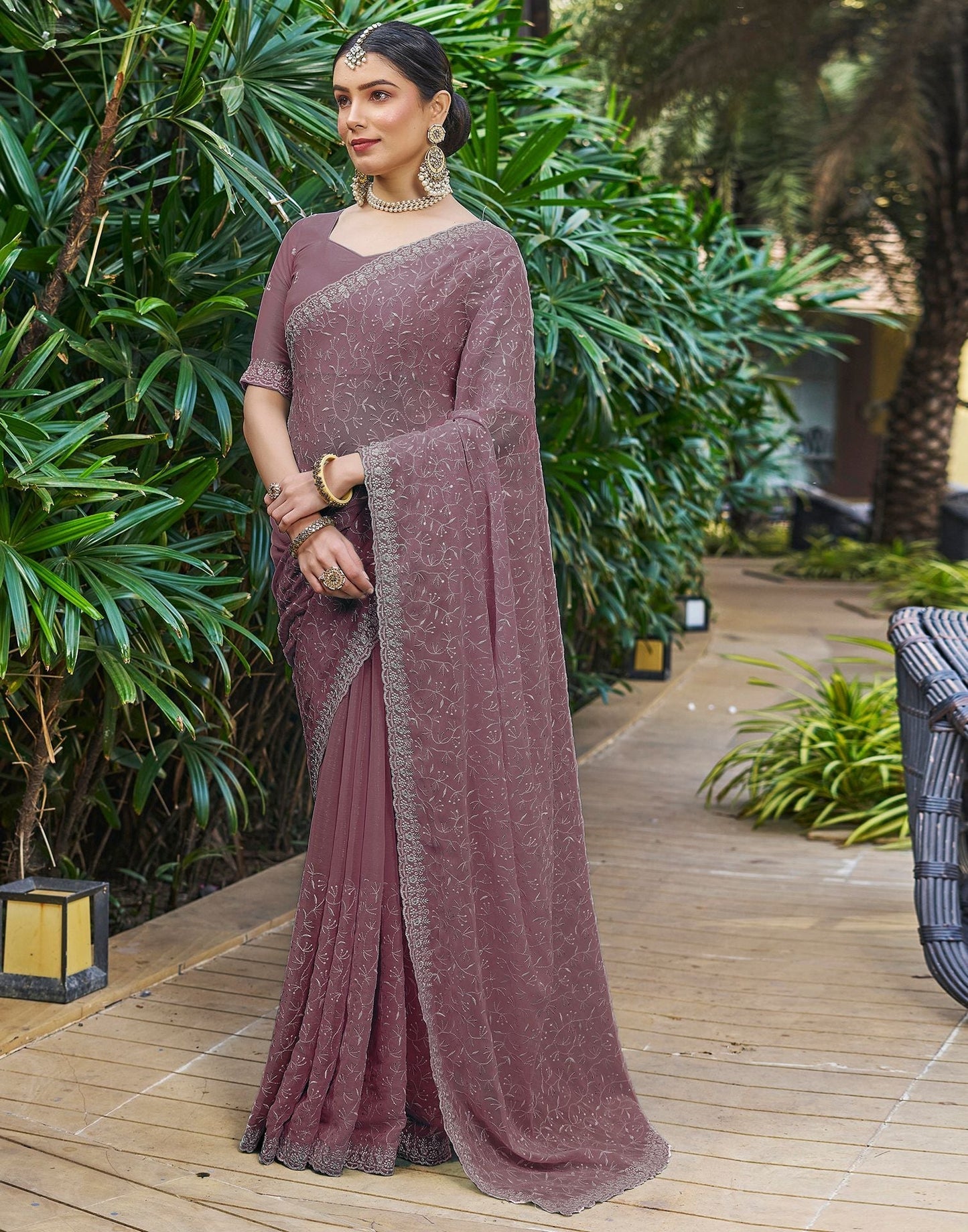Mauve Plain Chiffon Saree