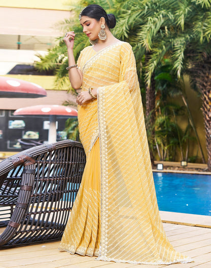 Yellow Plain Chiffon Saree