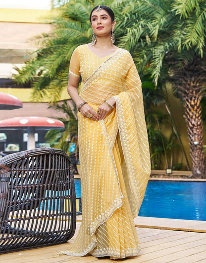 Yellow Plain Chiffon Saree