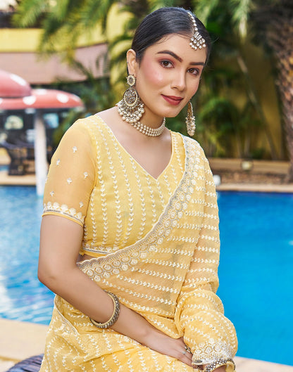 Yellow Plain Chiffon Saree