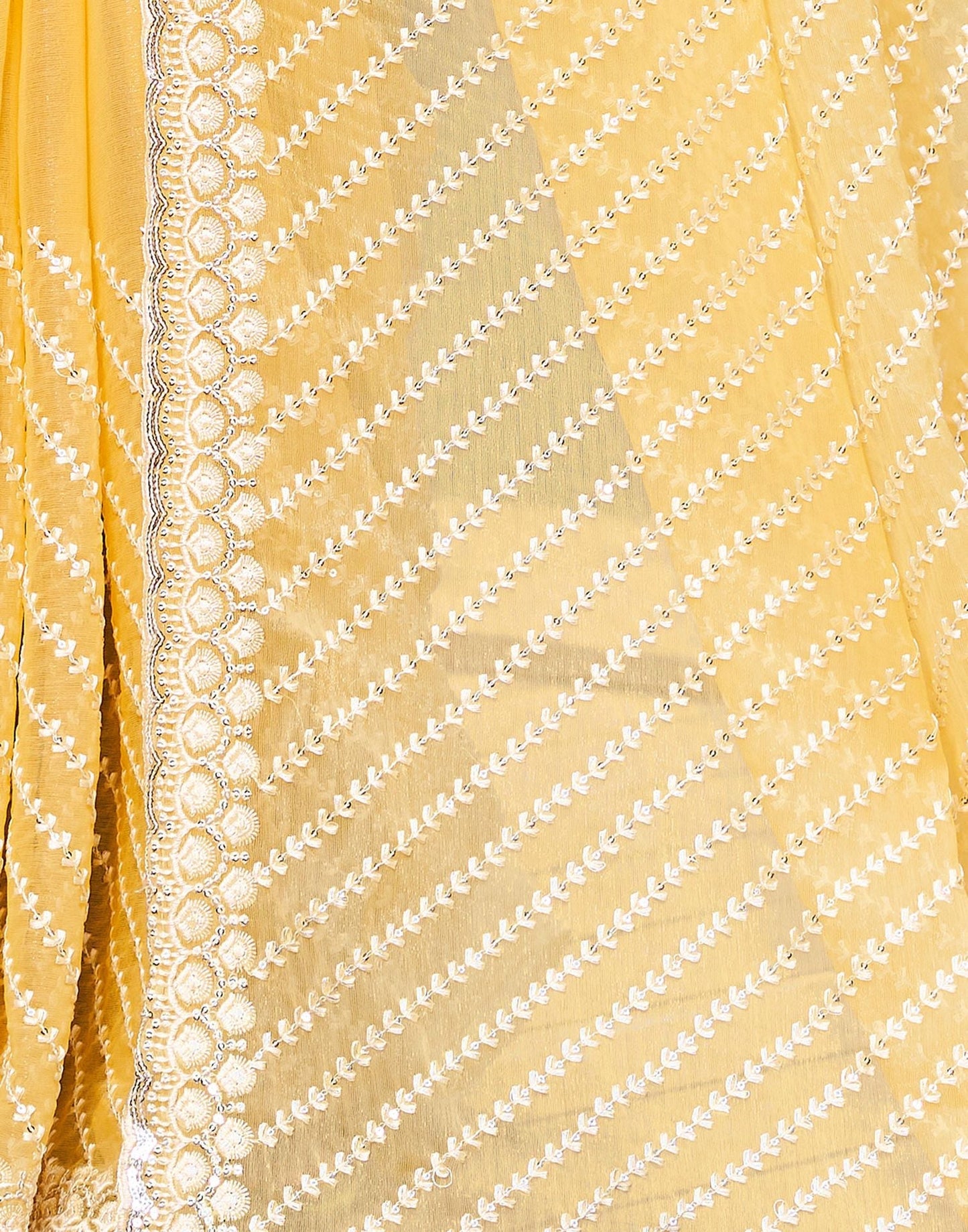 Yellow Plain Chiffon Saree