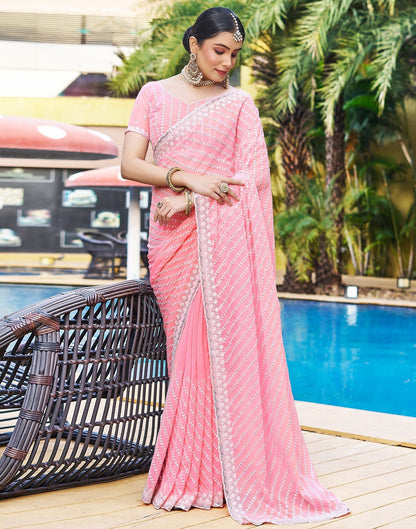 Light Pink Plain Chiffon Saree