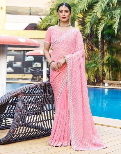 Light Pink Plain Chiffon Saree
