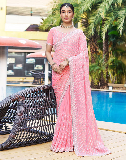 Light Pink Plain Chiffon Saree