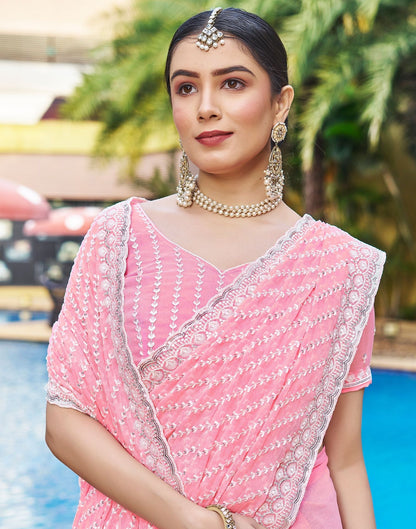 Light Pink Plain Chiffon Saree