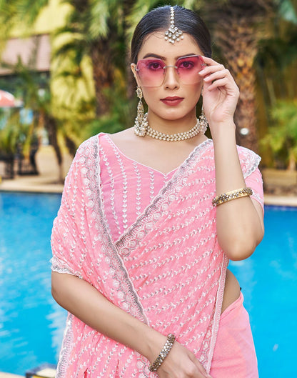 Light Pink Plain Chiffon Saree