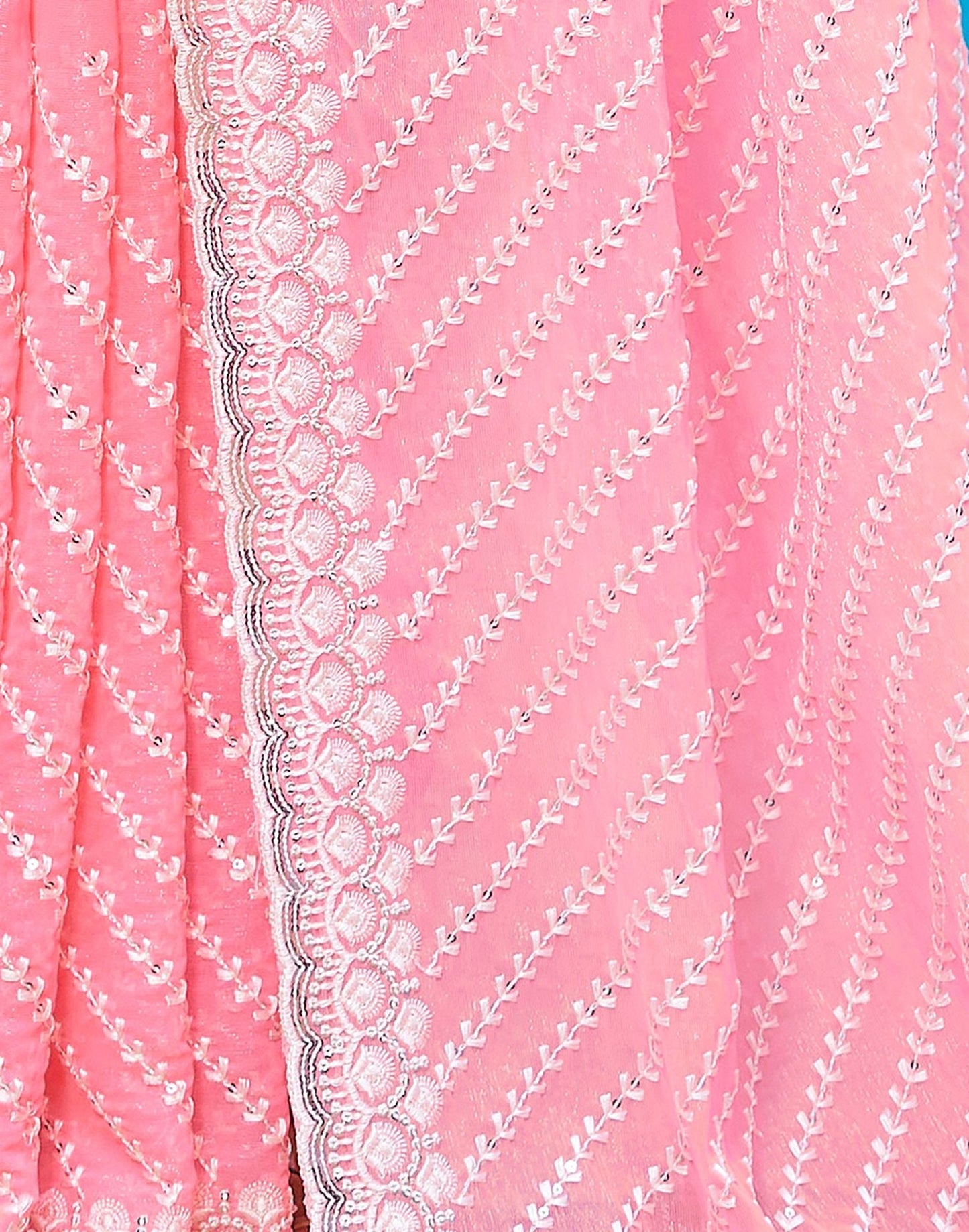 Light Pink Plain Chiffon Saree