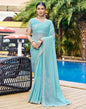 Turqouise Blue Plain Chiffon Saree