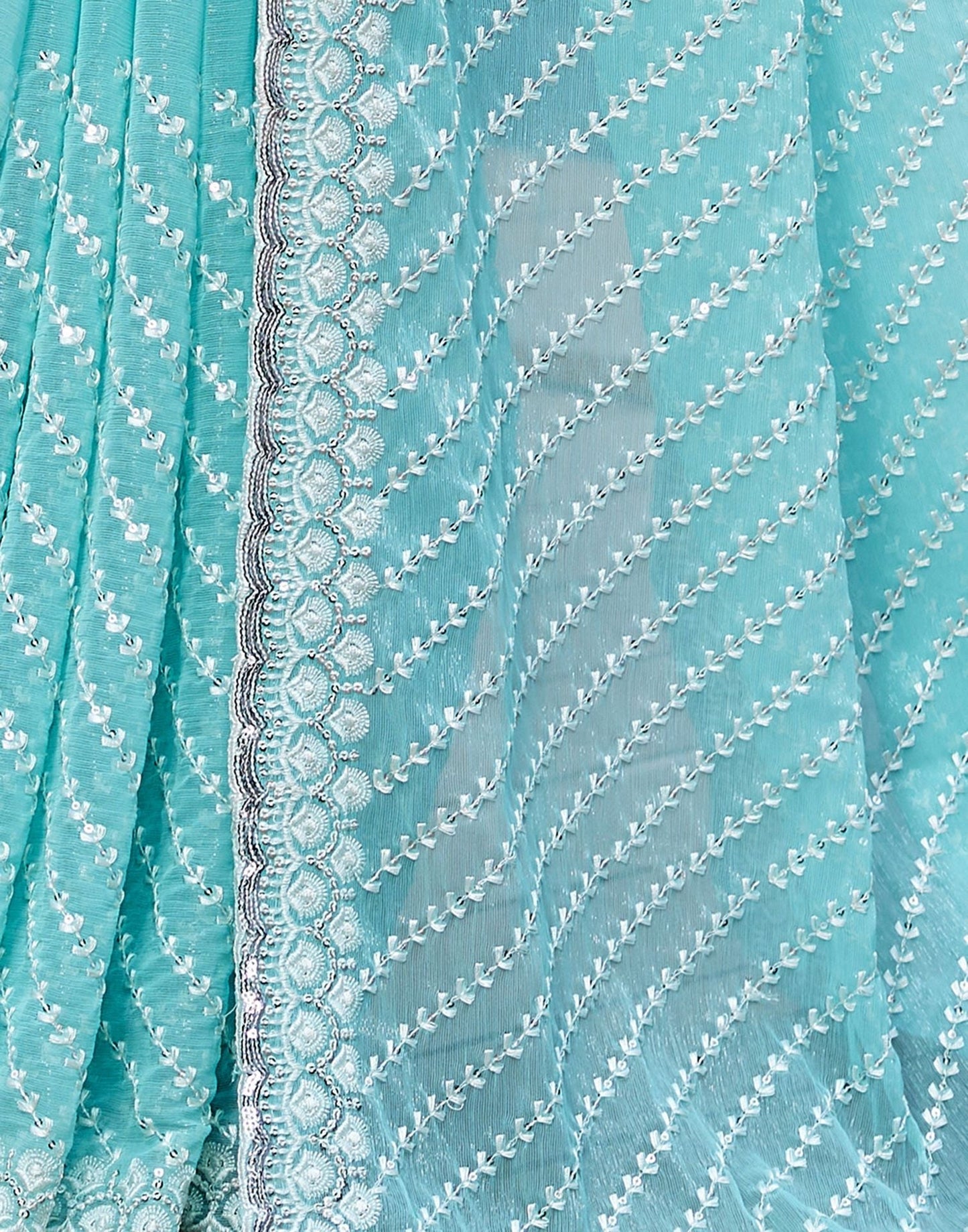 Turqouise Blue Plain Chiffon Saree