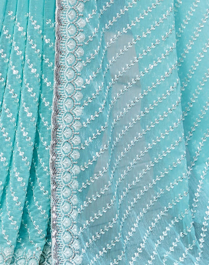 Turqouise Blue Plain Chiffon Saree