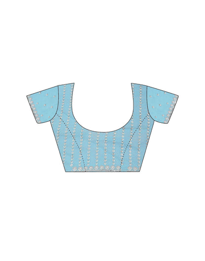 Turqouise Blue Plain Chiffon Saree