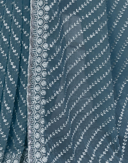 Dull Blue Plain Chiffon Saree