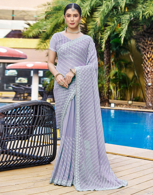 Light Purple Plain Chiffon Saree