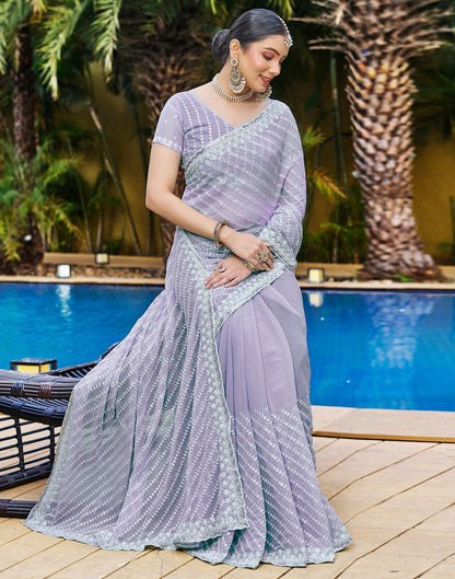 Light Purple Plain Chiffon Saree
