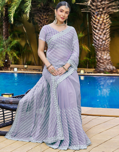 Light Purple Plain Chiffon Saree