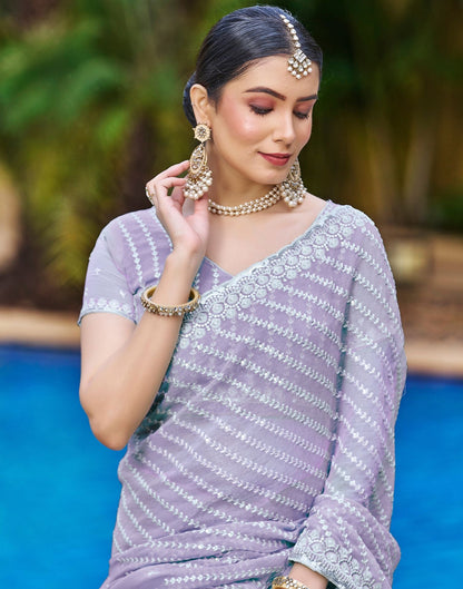 Light Purple Plain Chiffon Saree