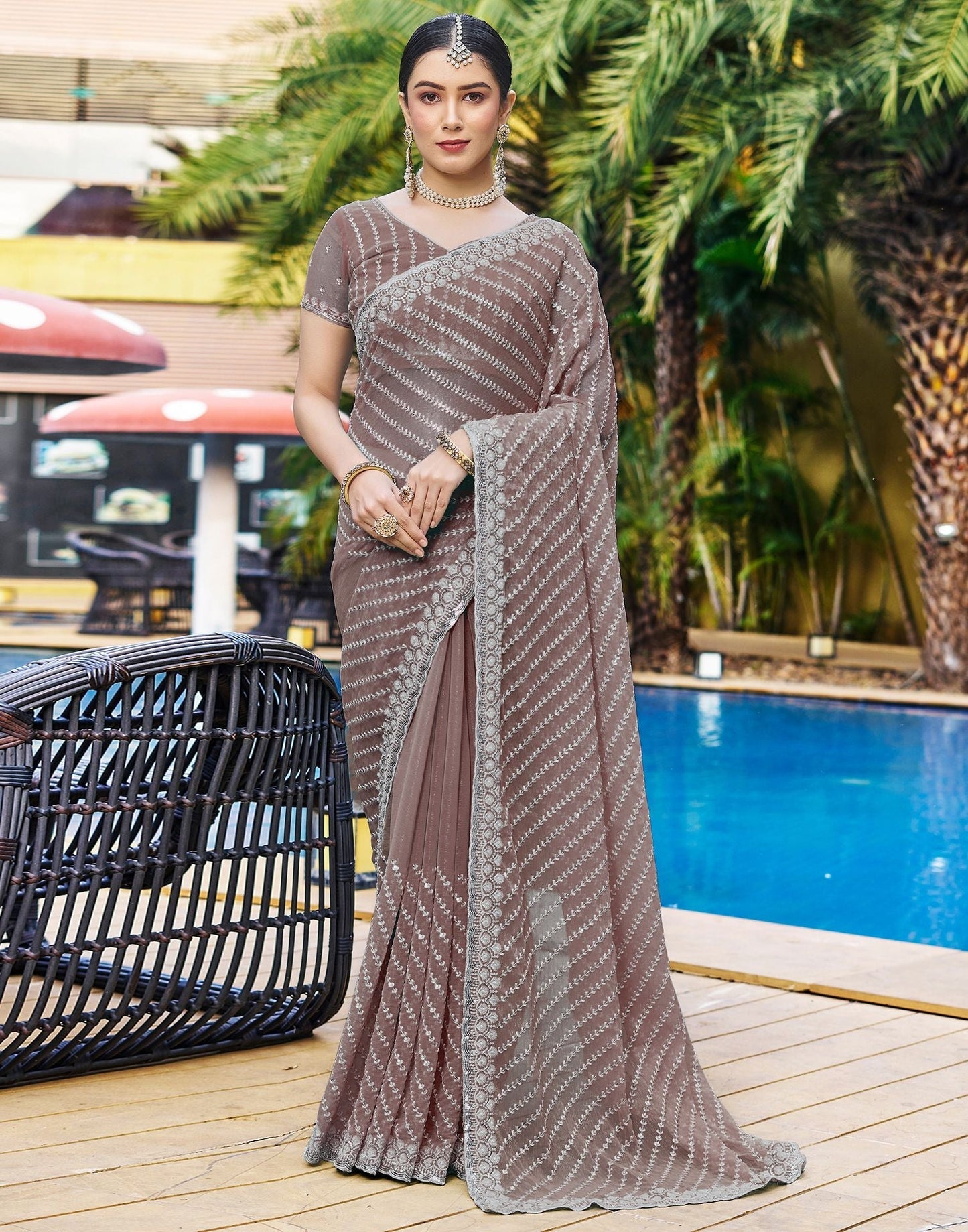 Mauve Plain Chiffon Saree