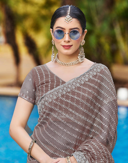 Mauve Plain Chiffon Saree