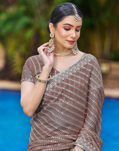 Mauve Plain Chiffon Saree