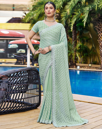 Pastel Green Plain Chiffon Saree