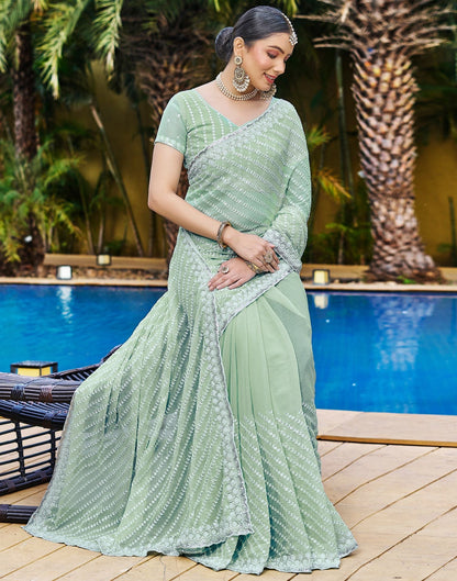 Pastel Green Plain Chiffon Saree