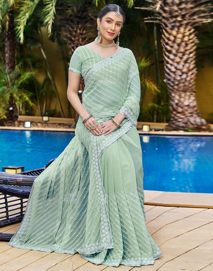 Pastel Green Plain Chiffon Saree